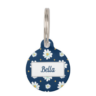 Médaille de chien florale personnalisée bleu marin