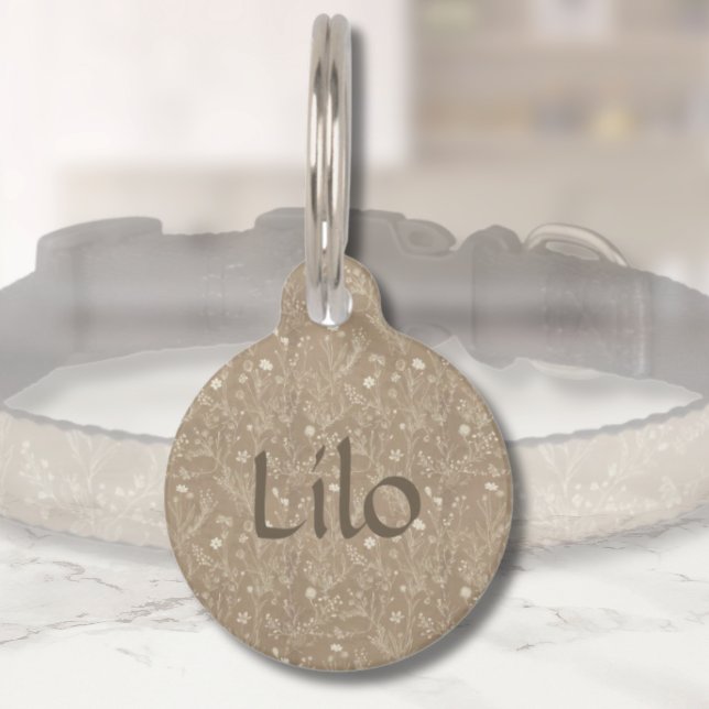 Médaille d'identification de chien - Brun Botaniqu (personalized brown botanicals pet id tag )