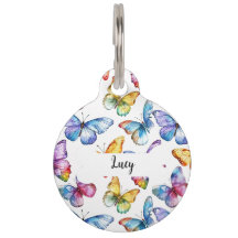 Médaille pour animaux ronde à motif papillons pers