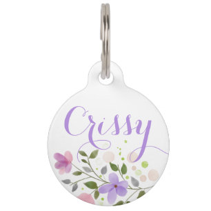 Médaille ronde florale violette pour animaux de co
