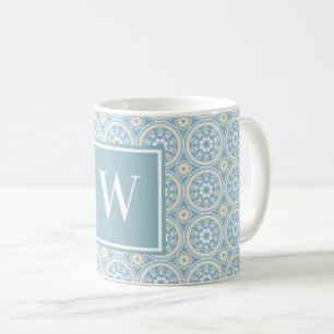 Médaillon bleu personnalisé Monogramme de café Mug