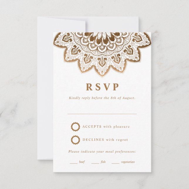 Médaillon d'or élégante Mandala Wedding RSVP (Devant)
