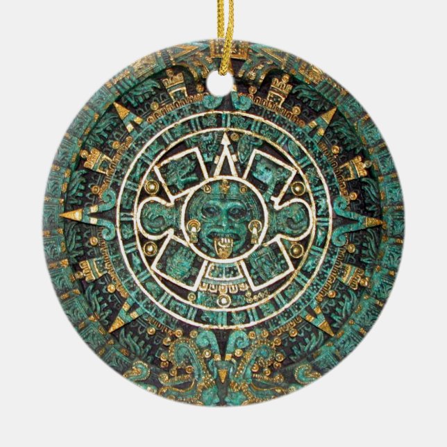 Medaillon-Münzen-Verzierung, alter aztekischer Keramik Ornament (Vorne)