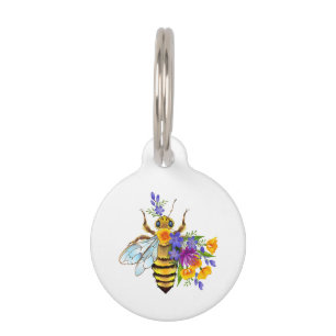 Médaillon Pour Animaux Abeille à fleurs avec plantes sauvages