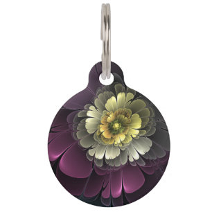 Médaillon Pour Animaux Abstrait Purpur moderne Khaki Gris Fleur fractale