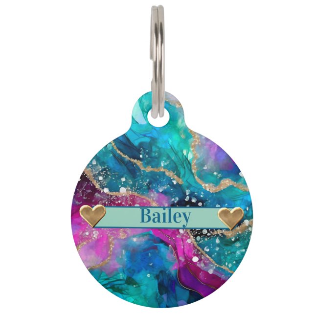 Médaillon Pour Animaux Abstrait Turquoise Rose & Violet Avec Parties scin (Devant)