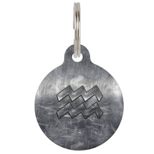 Médaillon Pour Animaux Acier d'argent industriel Aquarius Zodiac