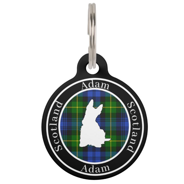 Médaillon Pour Animaux Adam Tartan & Scottie Dog Personnalisé (Devant)