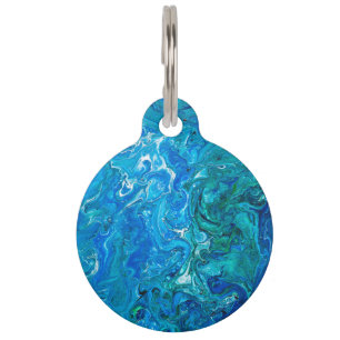 Médaillon Pour Animaux Agate folle élégante 2 de dentelle - Aqua bleu