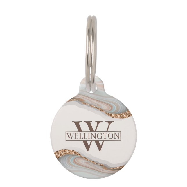 Médaillon Pour Animaux Agate Pierre Marbre Nom du monogramme (Dos)