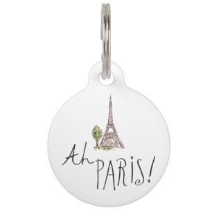 Médaillon Pour Animaux Ah Paris ! Citation avec la tour d'Effiel