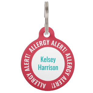 Médaillon Pour Animaux Alerte d'allergie Garde d'enfants personnalisée