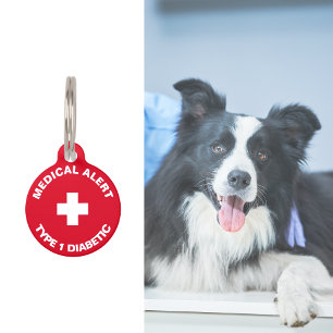 Médaillon Pour Animaux Alerte Médicale personnalisée rouge diabétique