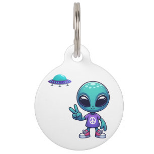 Médaillon Pour Animaux Alien de paix mignon et vaisseau spatial