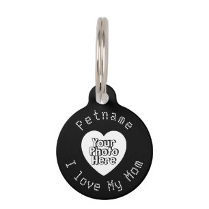 Médaillon Pour Animaux Amour de coeur de photo personnalisé noir