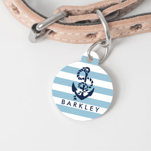 Médaillon Pour Animaux Ancre Bleu Nautique