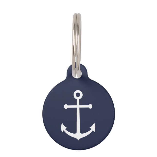 Médaillon Pour Animaux Ancre bleue marine (Devant)