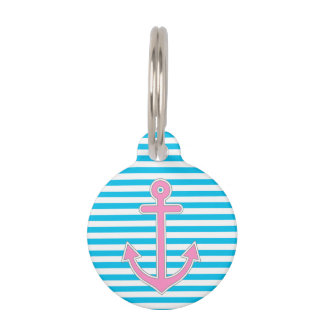Médaillon Pour Animaux Ancre de rose de rayures bleues nautique