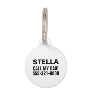 Médaillon Pour Animaux Appellez Mon Père Minimaliste Blanc Chien Chat Per