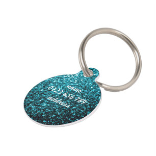 Médaillon Pour Animaux Aqua bleu brillant faux paillettes scintille Perso