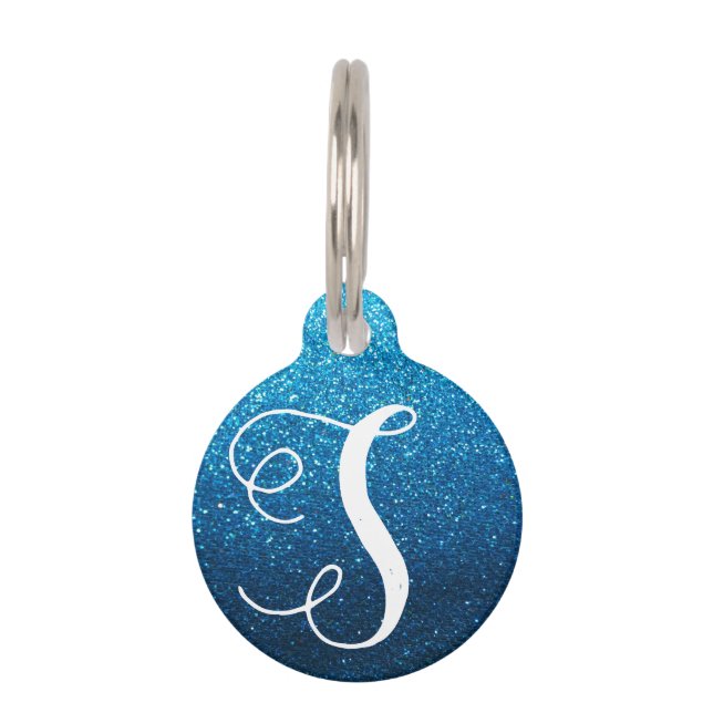Médaillon Pour Animaux Aqua Blue Parties scintillant Monogram Chat Chien  (Devant)