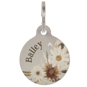 Médaillon Pour Animaux Aquarelle d'automne Monogramme floral Personnalisé