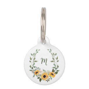 Médaillon Pour Animaux Aquarelle de tournesol rustique mignonne Monogra