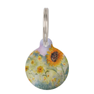 Médaillon Pour Animaux Aquarelle des fleurs de soleil   