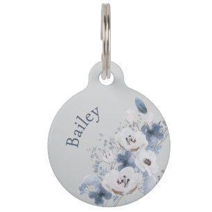 Médaillon Pour Animaux Aquarelle d'hiver Monogramme floral personnalisé