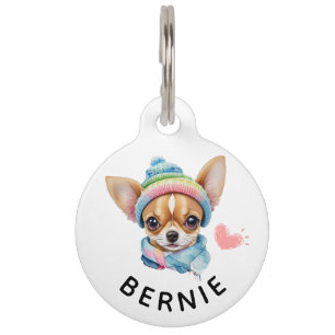 Médaillon Pour Animaux Aquarelle mignonne Chihuahua Chien, Nom, Téléphone