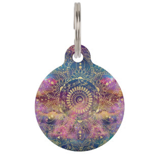 Médaillon Pour Animaux Aquarelle or et nébuleuse mandala