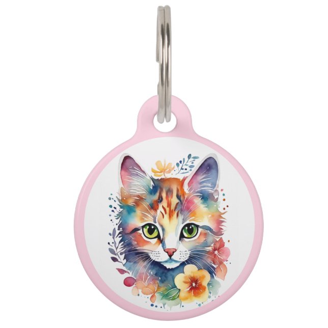 Médaillon Pour Animaux Aquarelle rose pâle Style Floral Kitten (Devant)