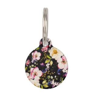 Médaillon Pour Animaux Aquarelle rose Roses Jaunes Arrière - plan noir