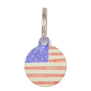 Médaillon Pour Animaux Aquarelle rustique USA drapeau américain personnal