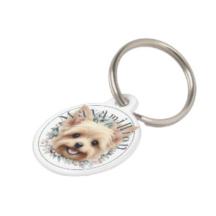 Médaillon Pour Animaux Aquarelle Yorkie et couronne florale