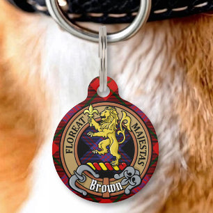 Médaillon Pour Animaux Armoirie du clan Brown sur tartan