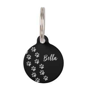 Médaillon Pour Animaux Arrière - plan noir Silver Dog Paws Motif d'impres