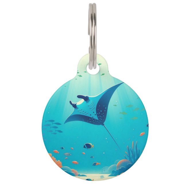 Médaillon Pour Animaux Art côtier classique, raie manta (Devant)