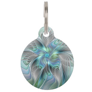 Médaillon Pour Animaux Art Fantastique Papillon Bleu Vert Abstrait