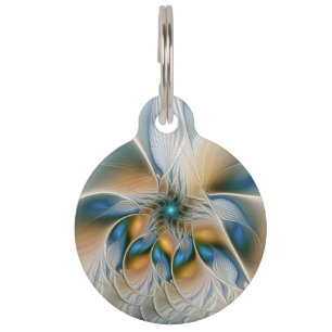 Médaillon Pour Animaux Art fractal abstrait et aérien avec du bleu