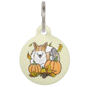 Médaillon Pour Animaux Automne Pembroke Welsh Corgi (rouge 1) Citrouille