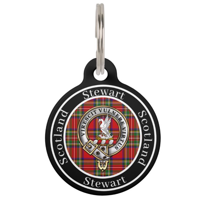 Médaillon Pour Animaux Badge de clan Stewart & Tartan Personnalisé  (Devant)