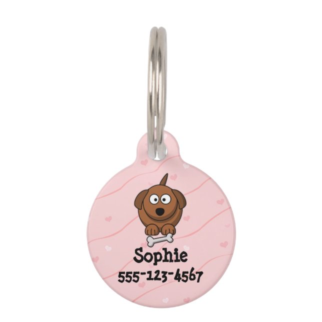 Médaillon Pour Animaux Balise Chien chien Coeurs roses (Devant)