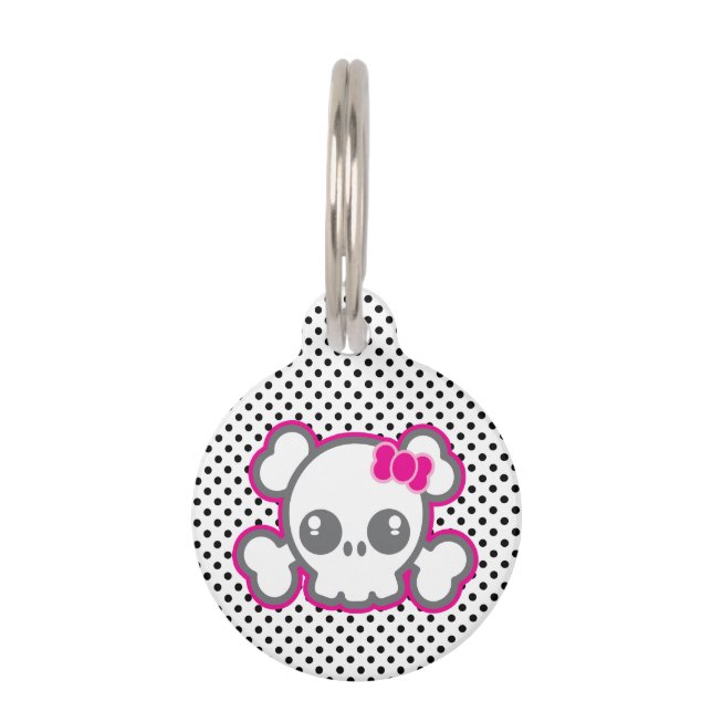 Médaillon Pour Animaux Balise Chien de crâne rose Kawaii (Devant)