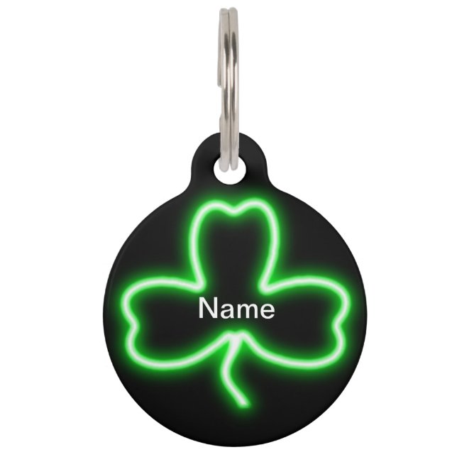 Médaillon Pour Animaux Balise de chien personnalisée Shamrock Green Neon  (Devant)