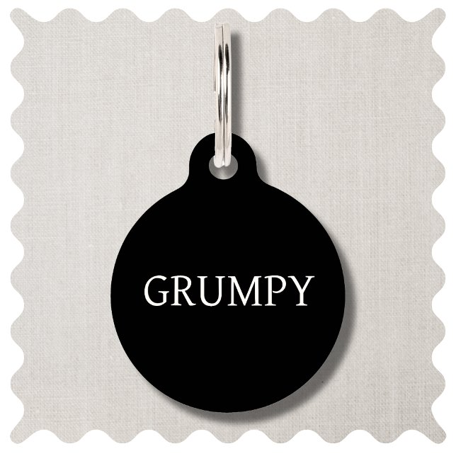 Médaillon Pour Animaux Balise de chien rond Grumpy personnalisée (Funny Grumpy Dog ID TAG in Modern Black Style. )