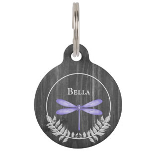 Médaillon Pour Animaux Balise de la libellule violette Rustique ronde