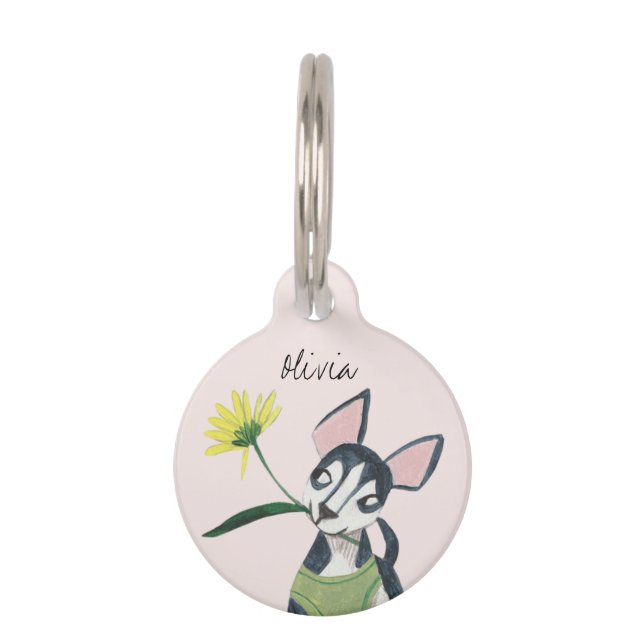 Médaillon Pour Animaux Balise de nom personnalisé de mignon chien rose de (Devant)