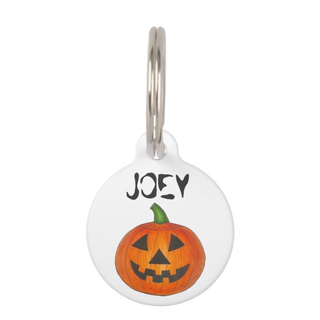 Médaillon Pour Animaux Balise Happy Halloween Éffrayant sculpté Citrouill (Devant)