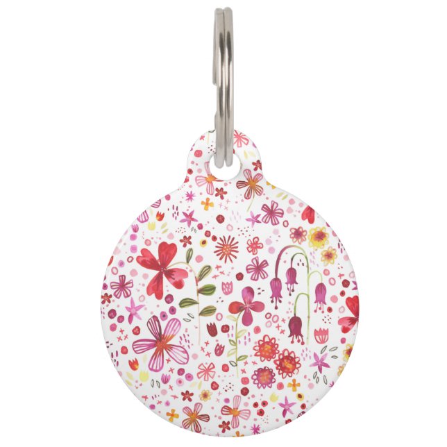Médaillon Pour Animaux Balise ID animal d'aquarelle de fleurs sauvages (Devant)